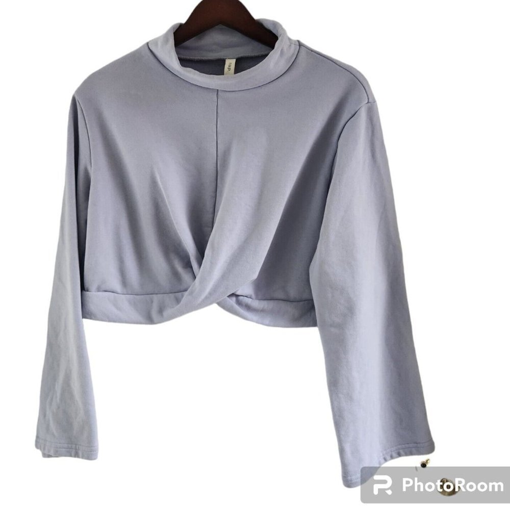 Nap Loungewear Purple Mock Neck Crop Sweater Long Flare Sleeves Size M Women